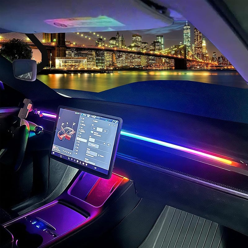 Rye LED Car Ambient Lighting Strip for Tesla High Brightness with APP Control Multiple Colors and Car LED Strip Lighting Neon Lights for Model 3/Y (Dashboard& Center Console) - Image 1